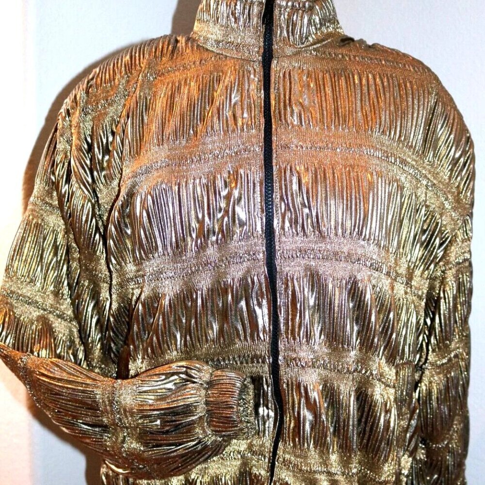Vintage 80s  Womens Bomber Jacket Gold Metalic Vintage Sz XL/L